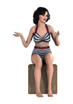 3D Rendering Pinup Girl on White