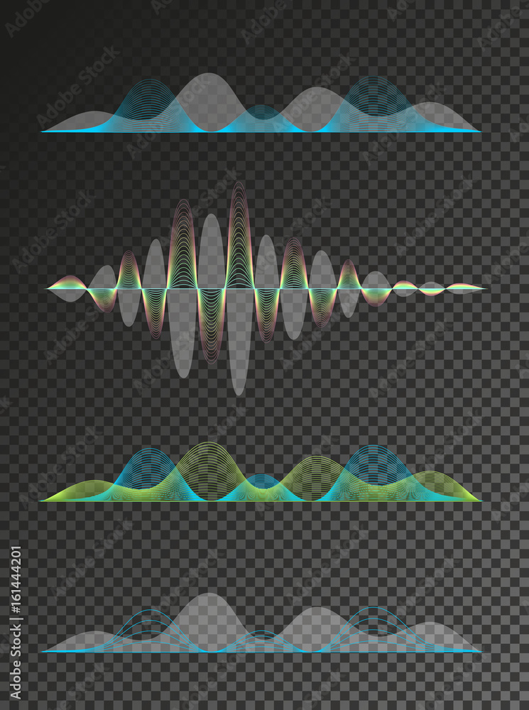 Poster set of colored sound waves equalizer design