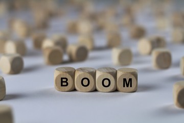 BOOM - image with words associated with the topic STOCK EXCHANGE, word cloud, cube, letter, image,...