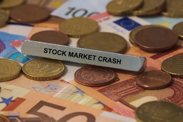 STOCK MARKET CRASH - image with words associated with the topic STOCK EXCHANGE, word cloud, cube,...