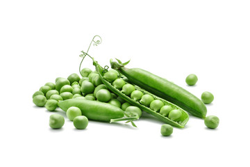 Ripe green peas on a white background. An isolated object.