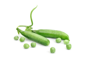 Ripe green peas on a white background. An isolated object.