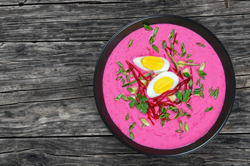 Cold soup with beetroot, cucumber, scallions