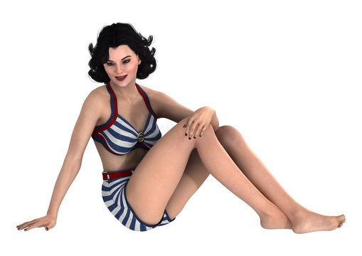 3D Rendering Pinup Girl on White