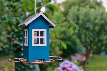 Mangeoire à oiseaux dans le jardin