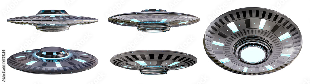 Poster vintage ufo collection isolated on white background 3d rendering