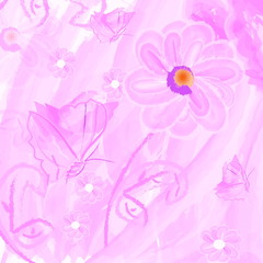 декоративный узор розовый  цветок ,бабочки