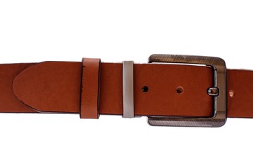 Fashionable male brown gray leather belt isolated on white background