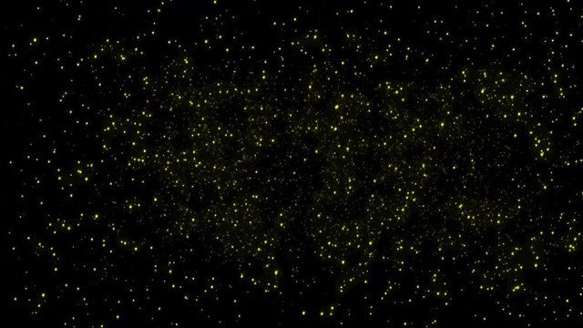 Looping Swarm of Many Isolated Fireflies At Night