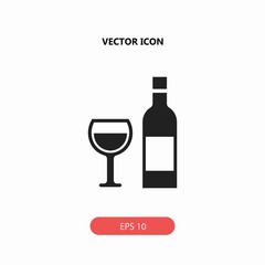 glass and bottle of wine vector icon