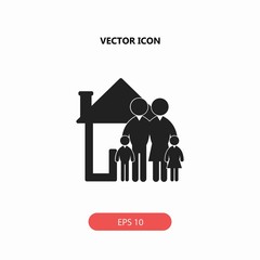 family of four in front of home vector icon