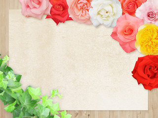 rose leaf paper wooden background