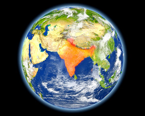 India in red from space
