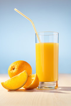 Orange juice in a glass.