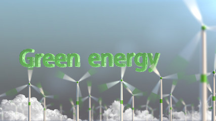 Fototapeta premium Wind turbine at sunset, clean energy. Green energy. 3d rendering