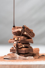 Tower of chocolate, porous, nuts