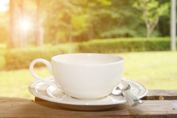 Morning coffee with morning sunlight.