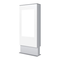 Stand outdoor information kiosk - half side view. White digital signage isolated. Vector illustration