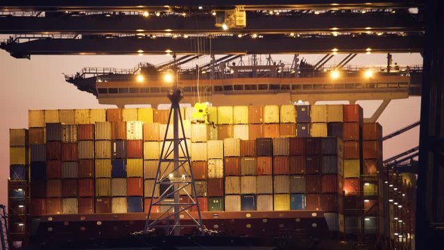 Unloading sea container cargo ship
