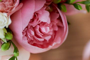 Wedding Bridal bouquet classic shapes in pink tones. Wedding floristry.peony large