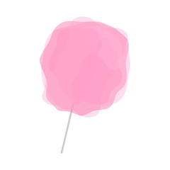 Pink cotton candy isolated on white background. Transparent candy floss on grey stick.