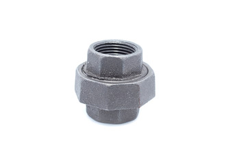 Metal pipe unions female-male threaded isolated on white