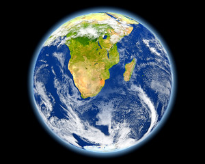 Fototapeta premium Swaziland in red from space