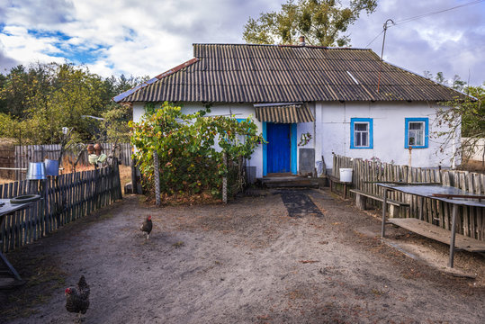 House in Kupovate settlement of so called Samosely - residents of Chernobyl Exclusion Zone, Ukraine