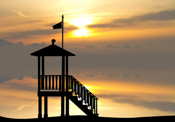 Turret on the beach at sunset © adrenalinapura
