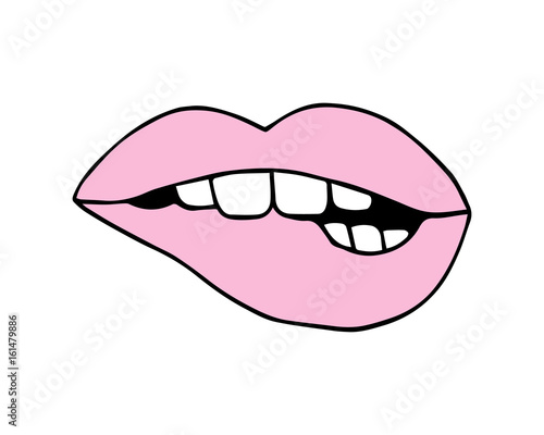 pink lips biting vector illustration doodle drawing isolated on