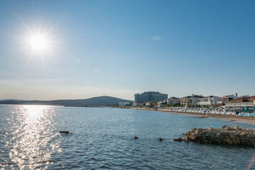 Obraz premium Cesme, Turkey - June 17, 2017 : Ilica Beach view in June. Ilica Beach is popular tourist destination in Turkey.