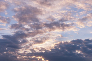 Dark, white and pink clouds against the sky, Background