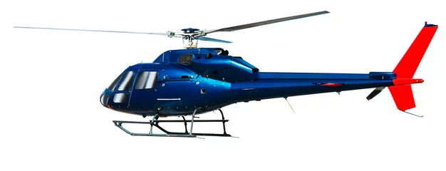 Fototapete Hubschrauber Hubschrauber mit funktionierendem Propeller, isoliert auf weiß