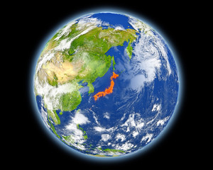 Japan in red from space