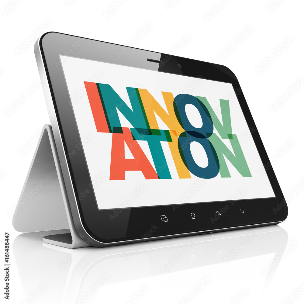 Poster finance concept: tablet computer with innovation on display