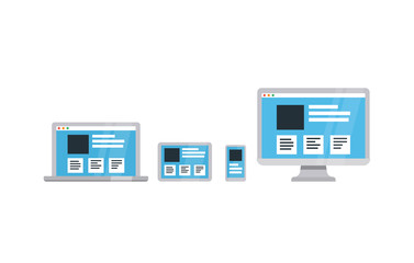 Responsive web design on different devices. Flat vector illustration.