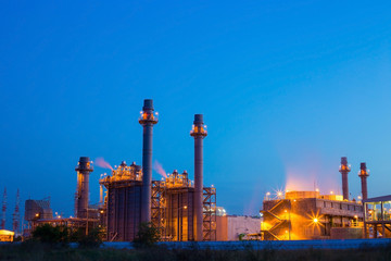 Industrial power plant at twilight.