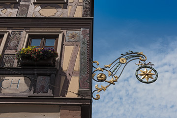Fototapeta na wymiar Wrought iron sign with star Lohr am Main, Germany