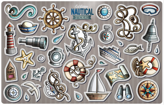 Set of Nautical vector cartoon stickers