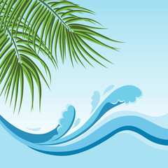 Fototapeta na wymiar Sea waves and palm branch