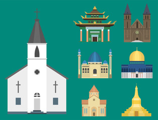 Cathedral church temple traditional building famous landmark tourism vector illustration