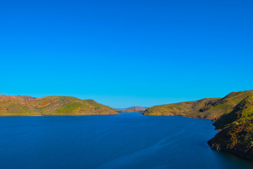 View of Lake Argyle nearby Kununurra, West Australia, Ord River Irrigation Scheme. East Kimberley town of Kununurra