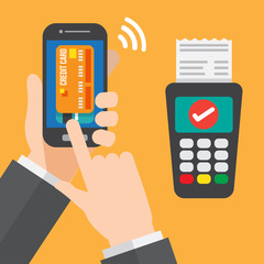 smartphone payment with credit card reader machine. vector illustration.