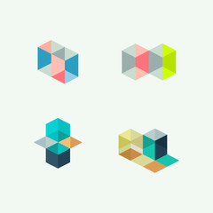 Set of minimal geometric multicolor symbol set, shapes. Trendy icons and logotypes. Trendy symbols collection. Business signs, labels, badges, frames and borders