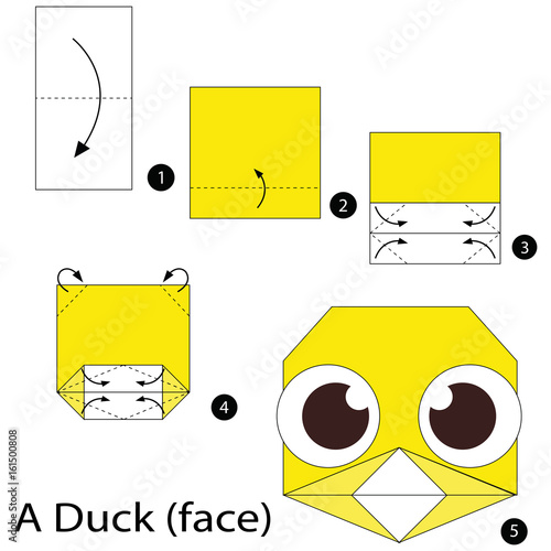 step by step instructions how to make origami a duck face stock