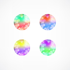 Set of blur bokeh multicolor shapes. Trendy polygonal icons and logotypes. Business signs symbols, labels, badges, frames and borders