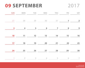 calendar planner for september2017 starts sunday, vector calendar design 2017 year