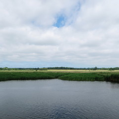 Fototapeta premium Germany, north germany, griffin forest, mecklenburg vorpommern, beautiful water landscape from the harbor to the district wieck,