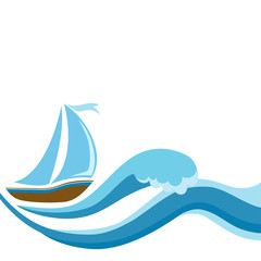 Sailboat on sea waves. Water sport and travel.