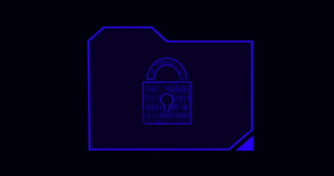 Abstract Animation Digital Padlock with File Icon on Black Background